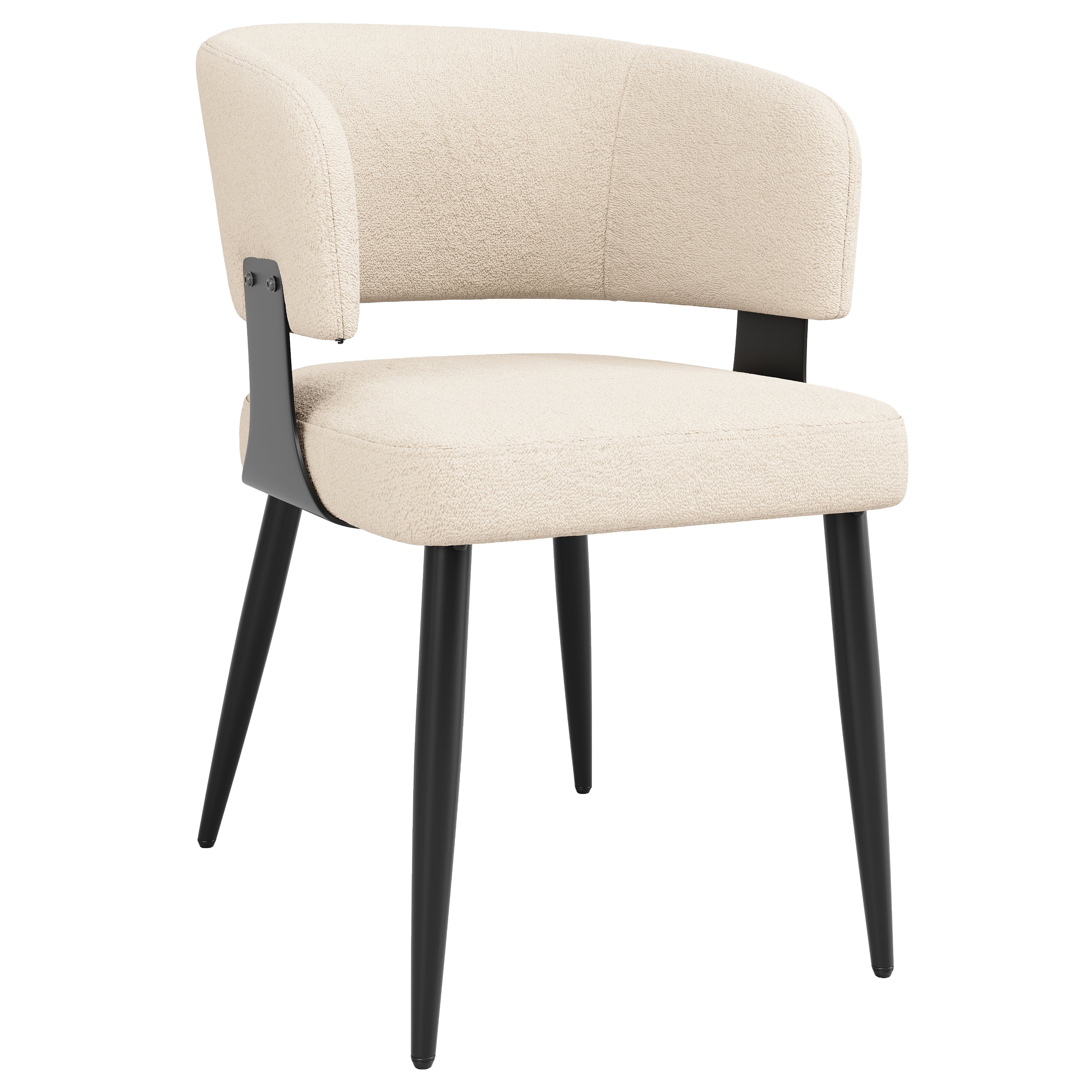 Dining Chair Set of 6 with Curved Backrest and Ergonomic Design, Flannel, Beige and Grey