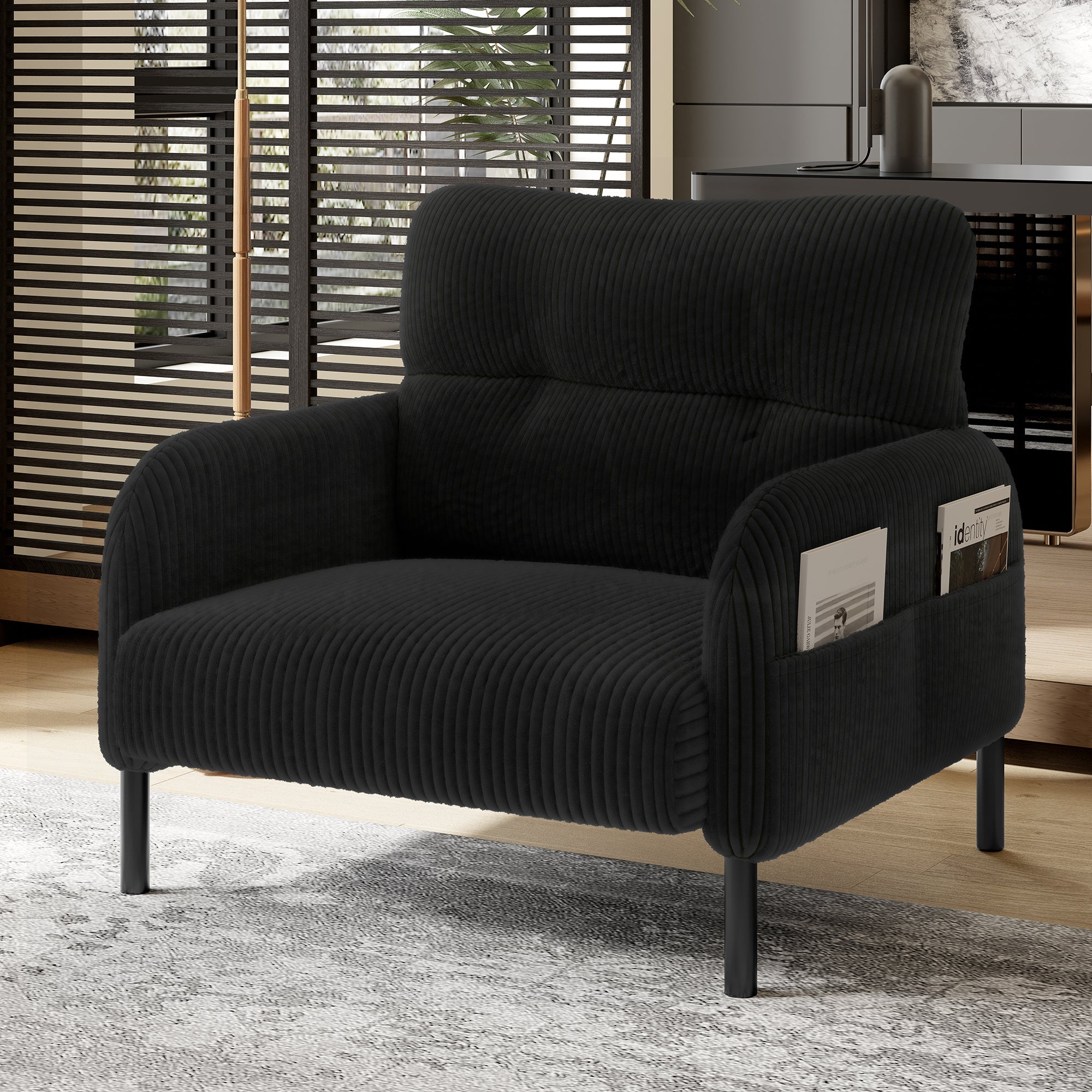 Sofa/Chair Comfortable with Side Pockets, Solid Structure - Velvet Fabric