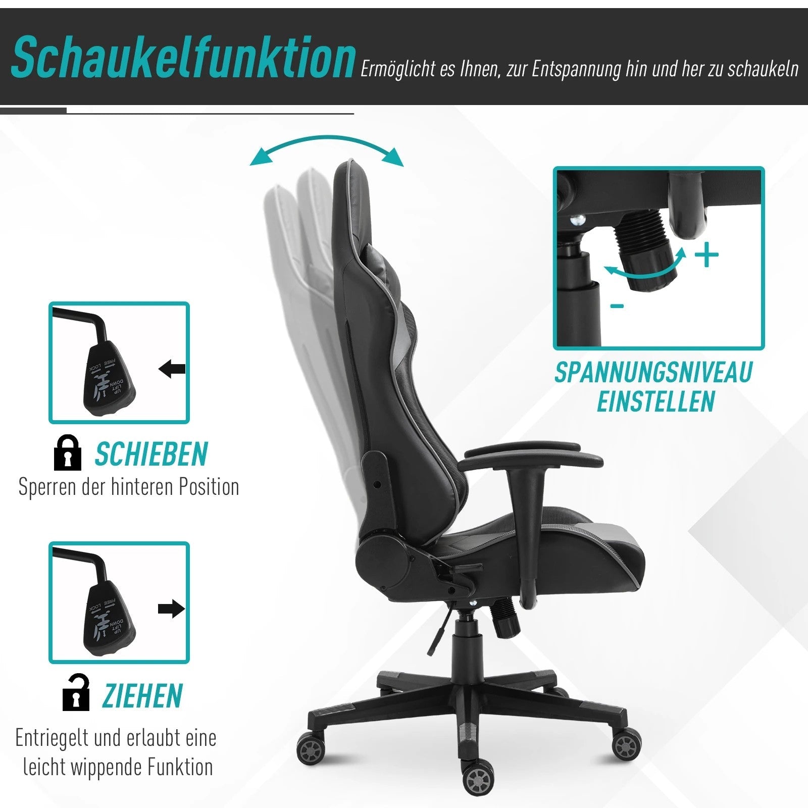 Vinsetto Office Gaming Swivel Chair, Ergonomic, Artificial Leather Black