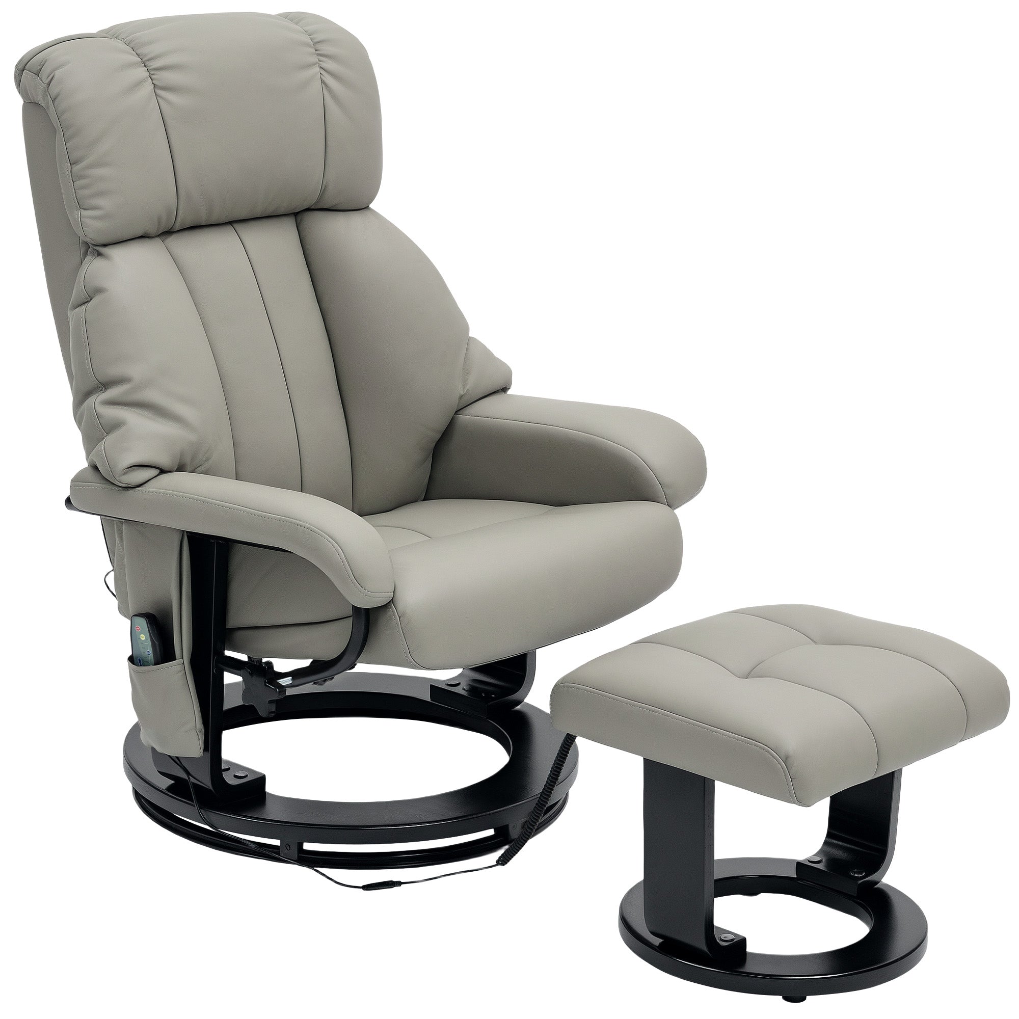 Reclining Armchair with Footstool, Electric Massage Function, Remote Control, Faux Leather Grey