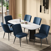 Set of 6 Dining Chairs, Modern Comfortable and Breathable, Dark Blue Velvet Fabric