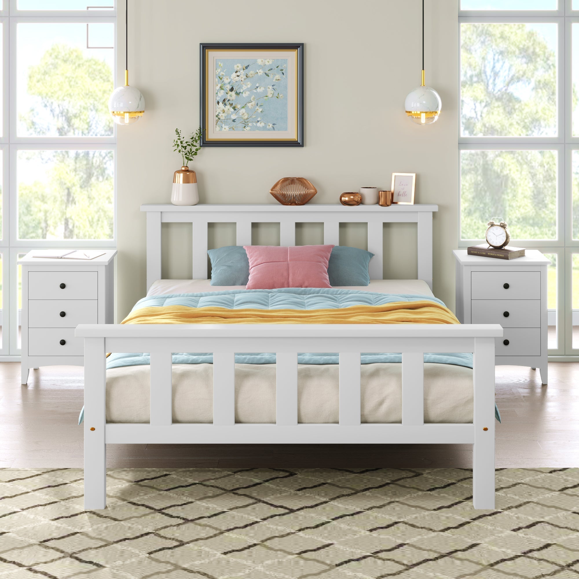 Wooden Bed, Single with Headboard, 90 x 200 cm Solid Pine, White