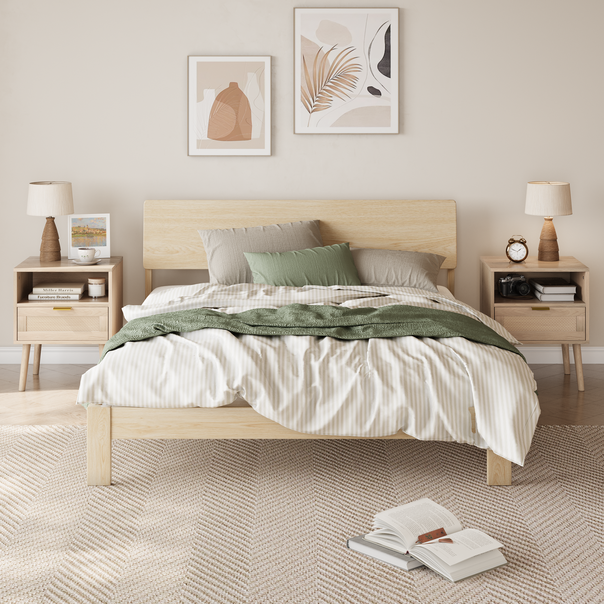 Bedside Table Open Shelf Gold Handle 45x40cm Vine