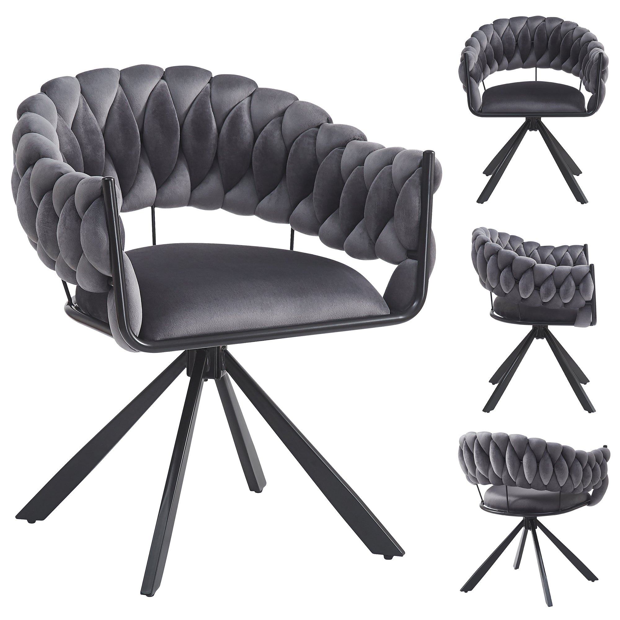 Dining Chair Set of 4, Modern Velvet Ergonomic Vanity Metal Legs, Grey