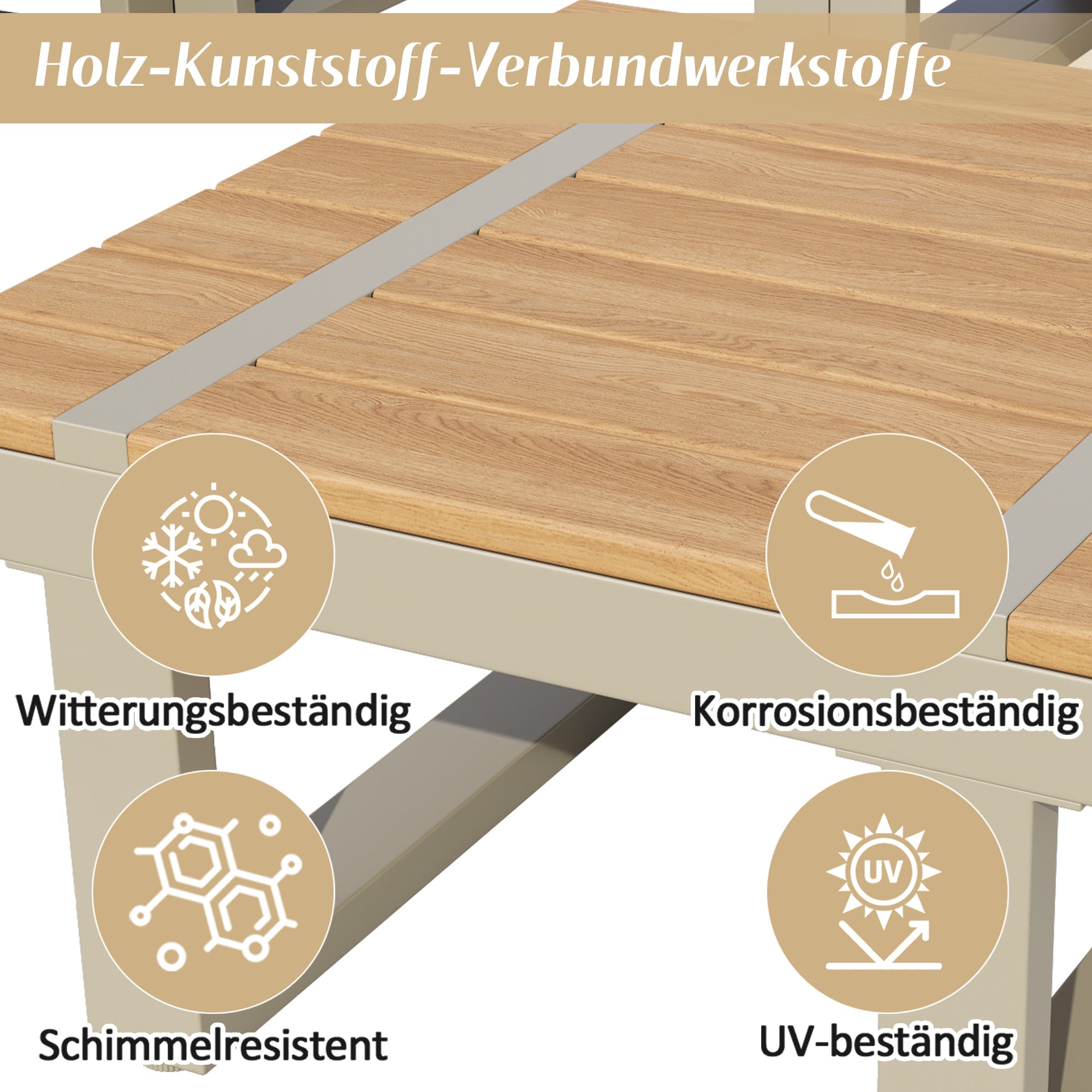 Garden Furniture Set with 2 Convertible Reclining Beds and Coffee Table, Beige