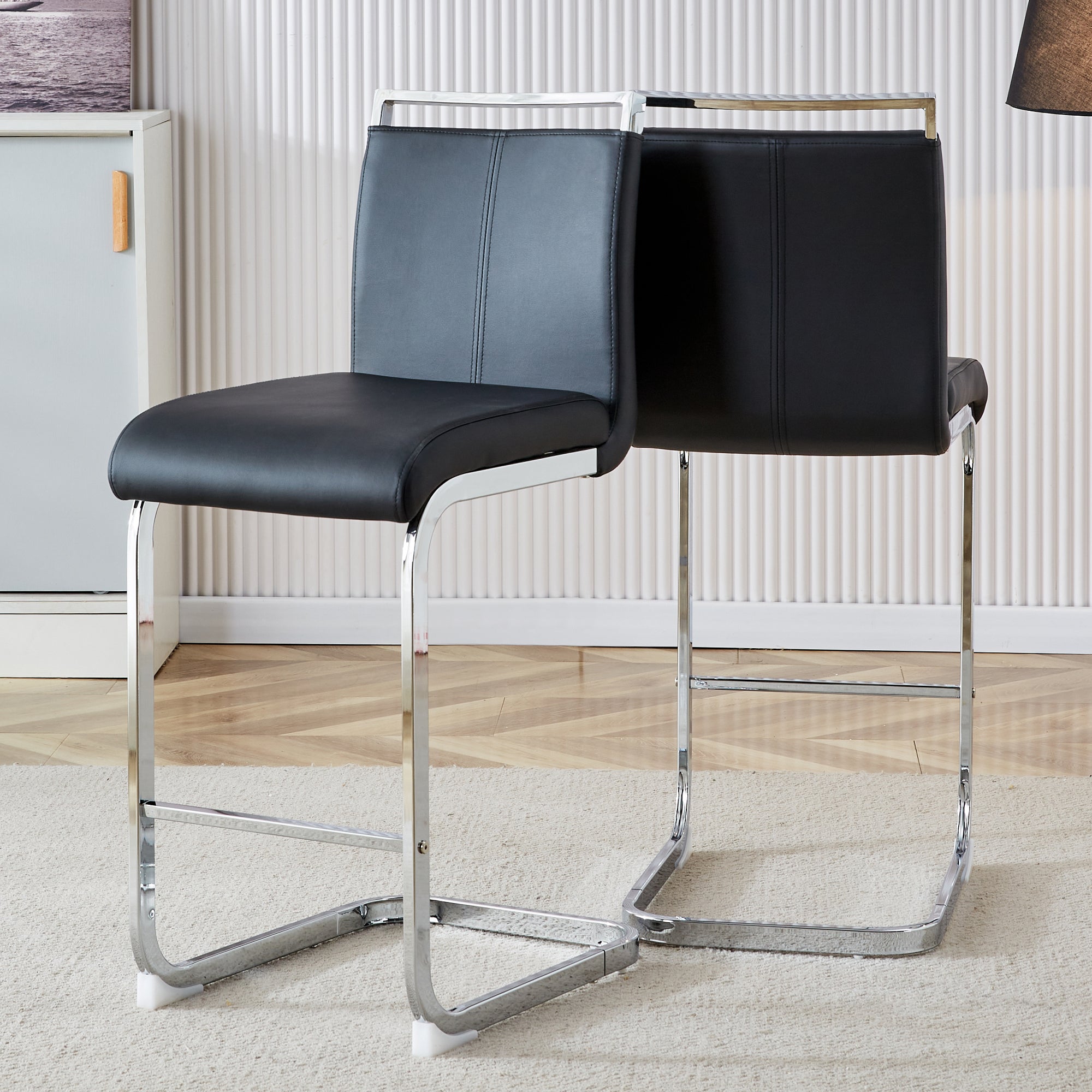 Bar Stools, Nordic Style, Set of 2, Black PU