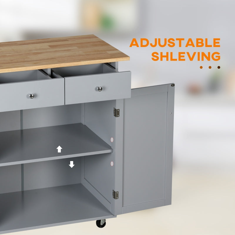 Rolling Kitchen Island, Serving Cart w/ Rubber Wood Top, Towel Rack & Storage, Grey