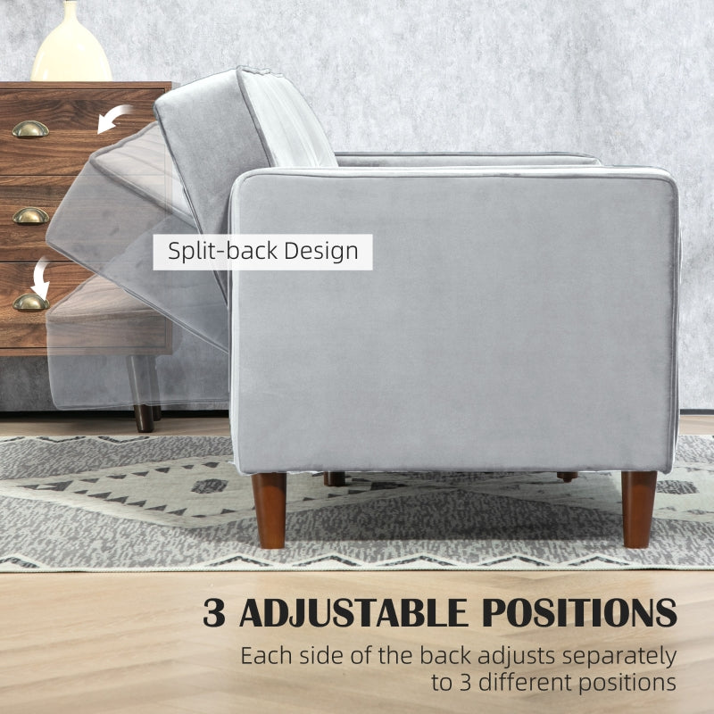 Modern Convertible Sofa Futon Adjustable Split Back, Light Grey Velvet-Touch