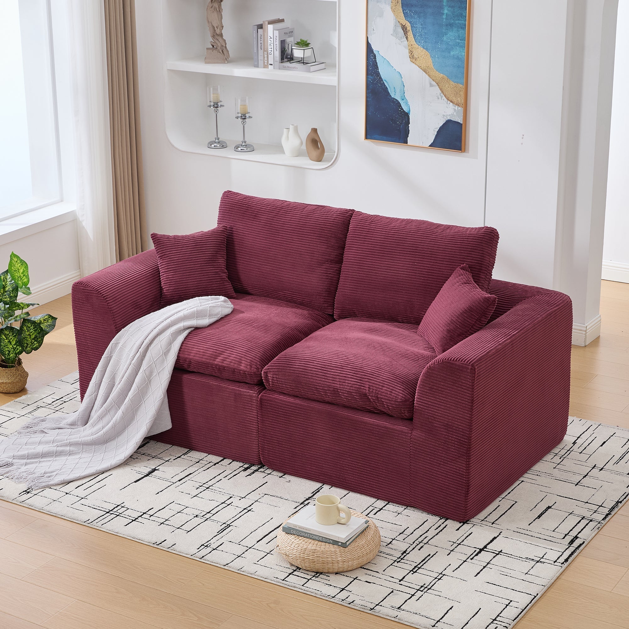 Two-seater Sofa Modern Minimalist Nordic with Cushions - Fabric