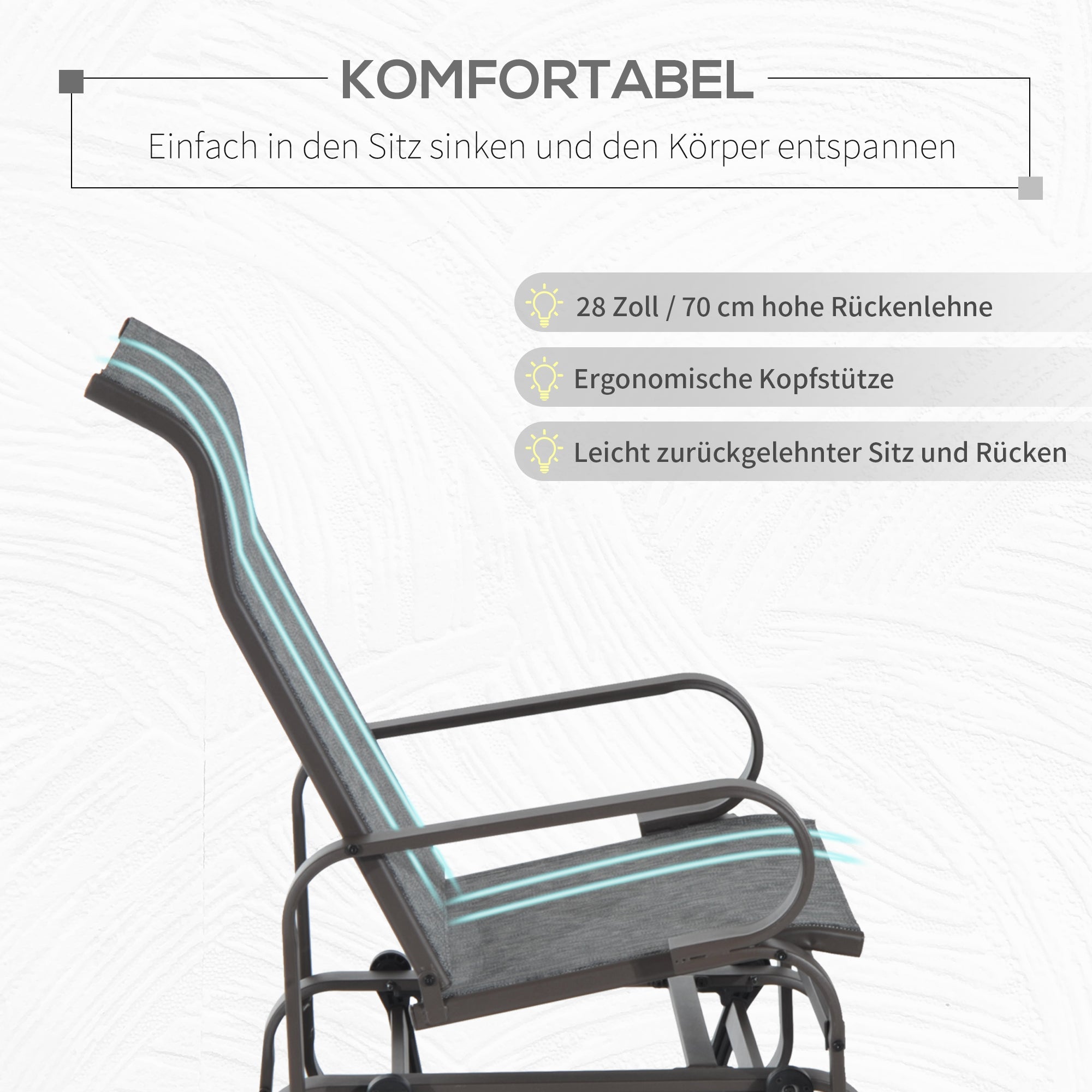 Rocking Chair/Relax Chair 60x75x104cm Metal Garden Swing with Texteline