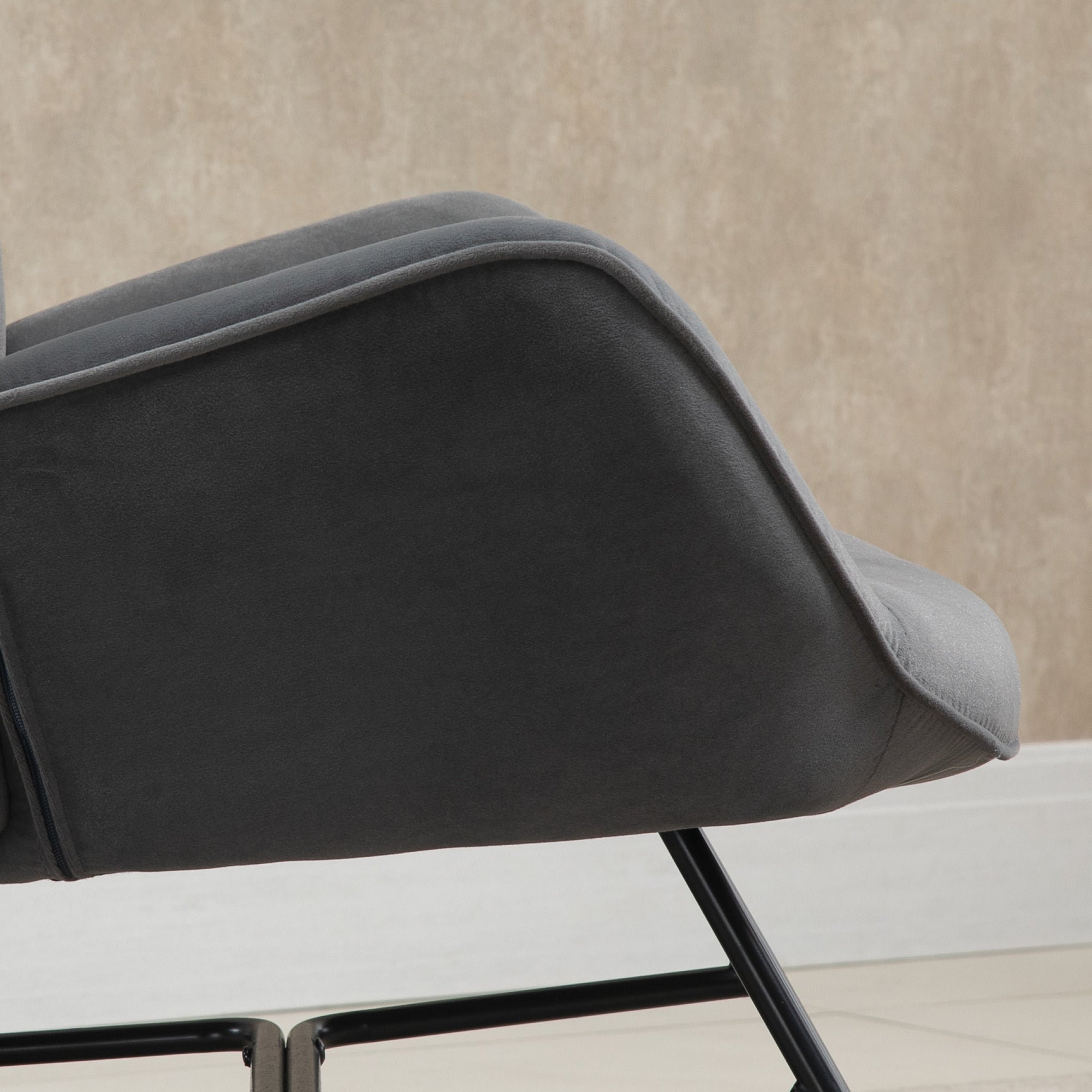 Rocking Chair Upholstered Lounge Steel Frame, Velvety Polyester