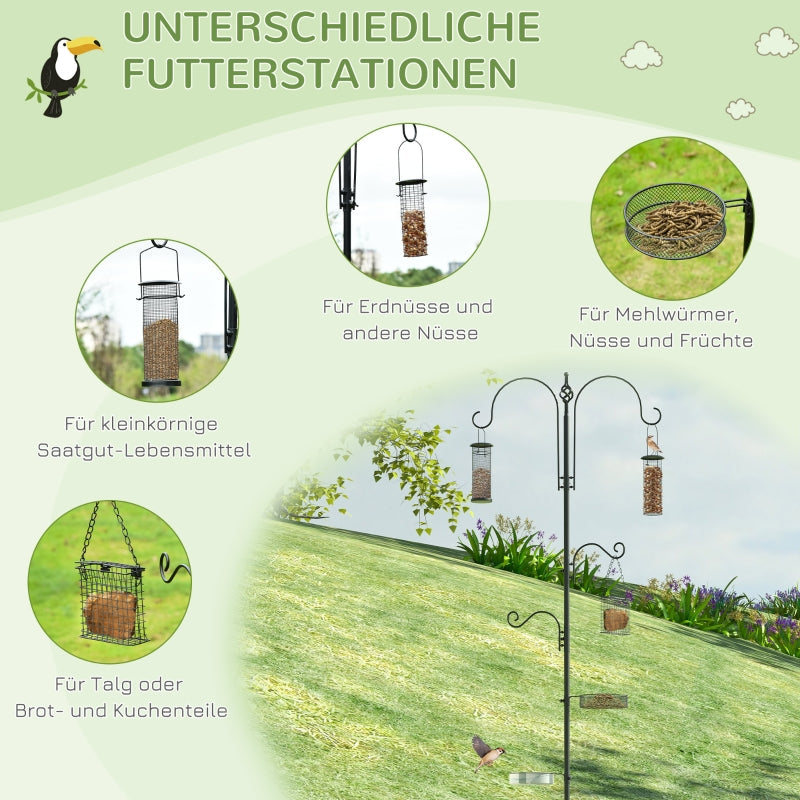 Vogel-Futterstation, 208 cm, 4 Haken, Vogelbad, Stahl, Schwarz