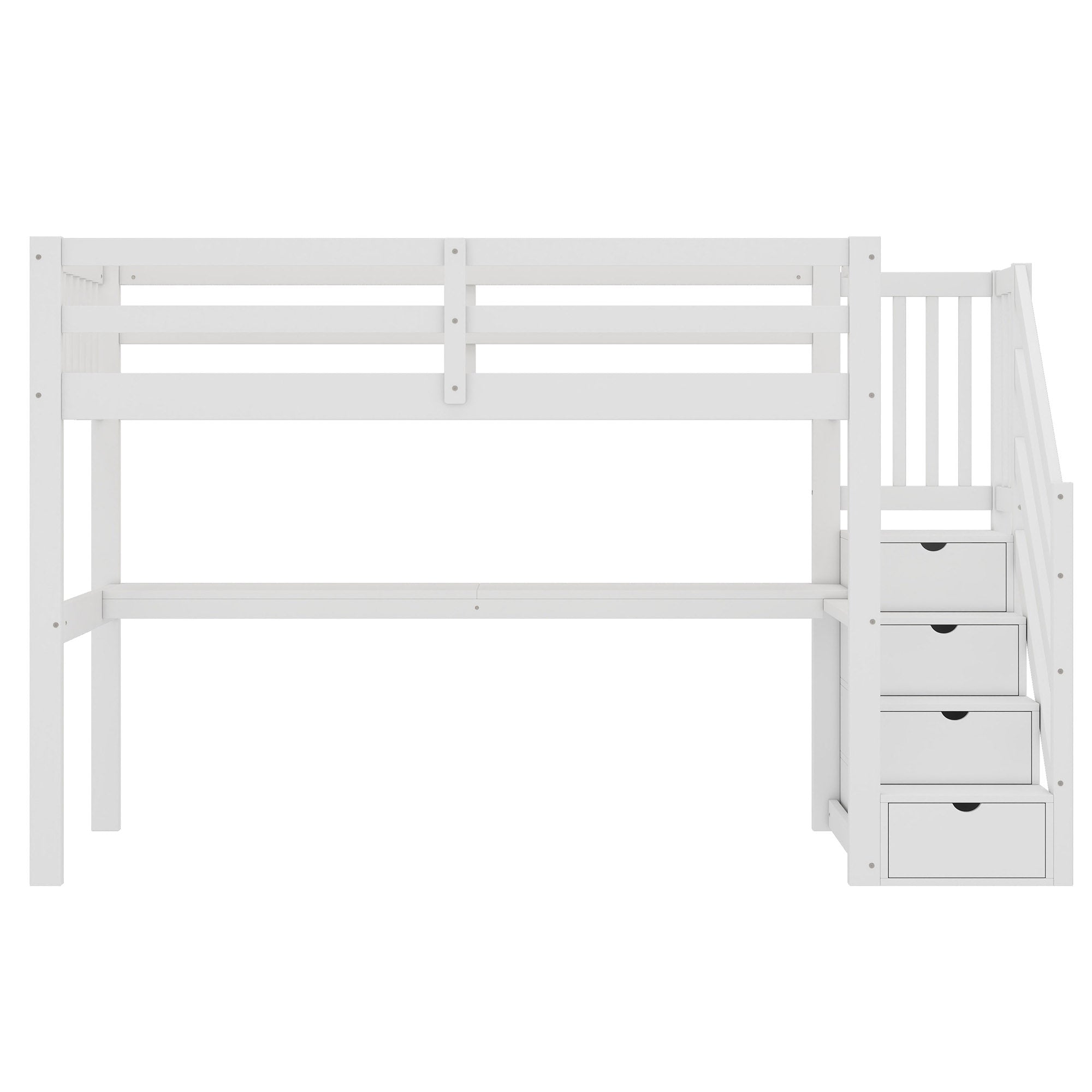 Loft Bed 90x200 Storage Drawers Under-Bed Desk - White