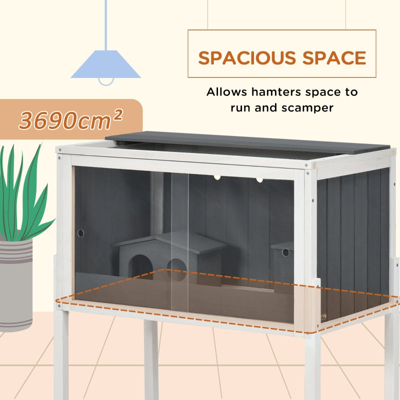 Hamster Cage, Dwarf Hamsters Gerbils Rutin Chicken with Shelf Two Huts, Grey