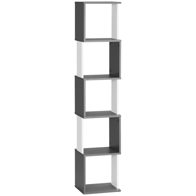 Modern 5-Tier Bookshelf Freestanding Storage Shelving White and Dark Grey