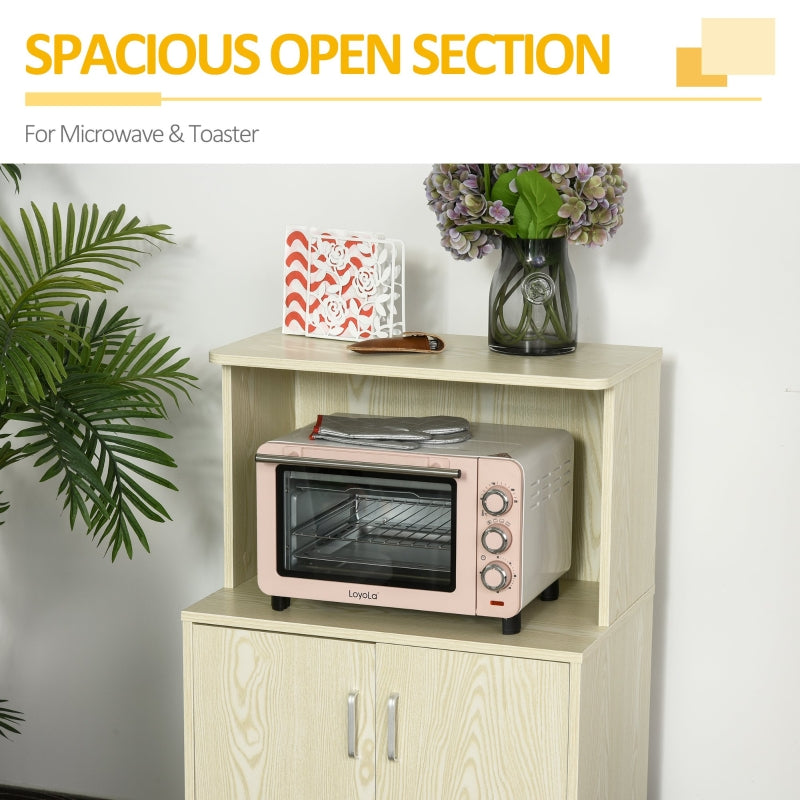 Kitchen Storage Unit, Microwave Stand Trolley Cabinet with Locking Wheels, Oak Tone