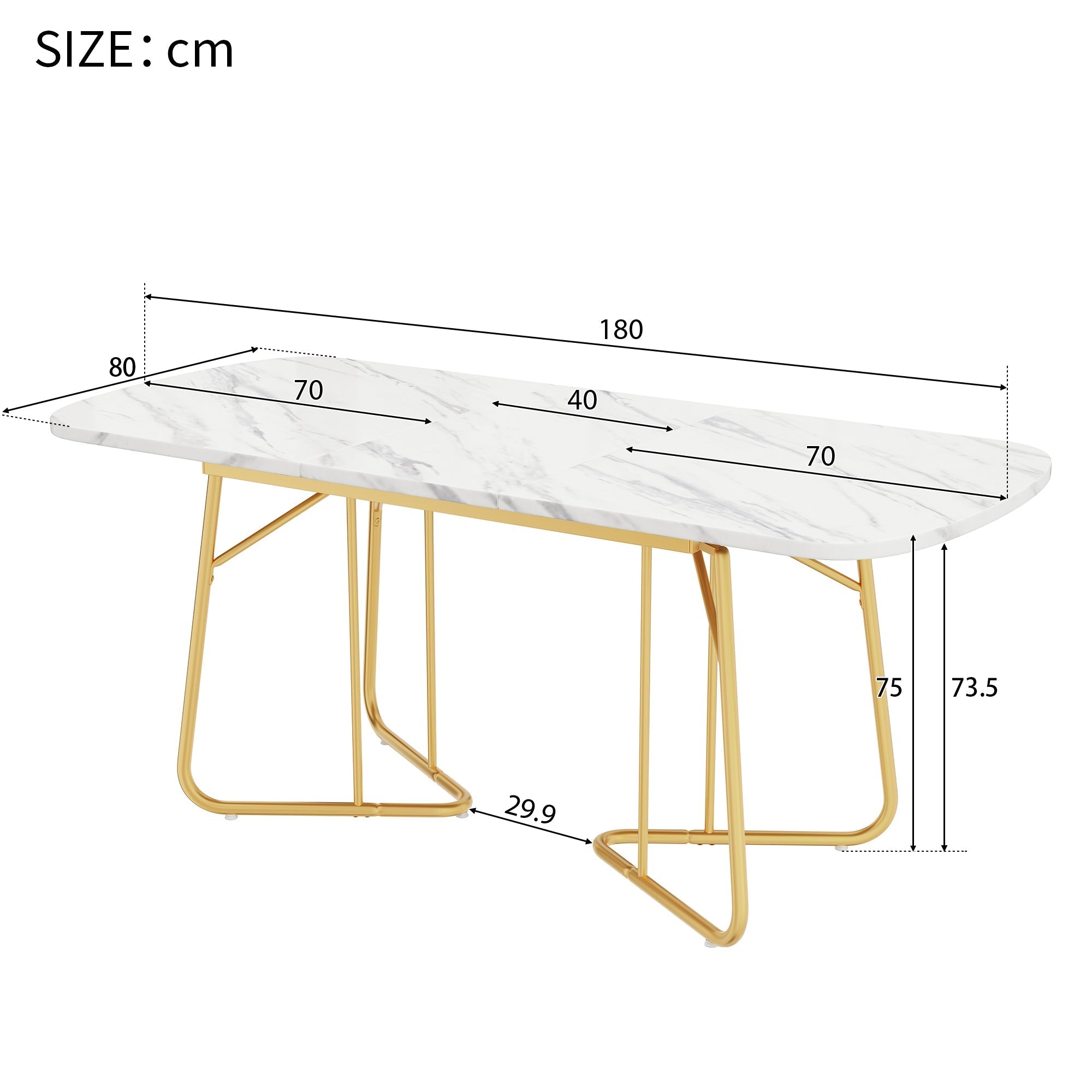 Extendable Dining Table Marble Top 140/180x80cm Gold Metal Legs - White