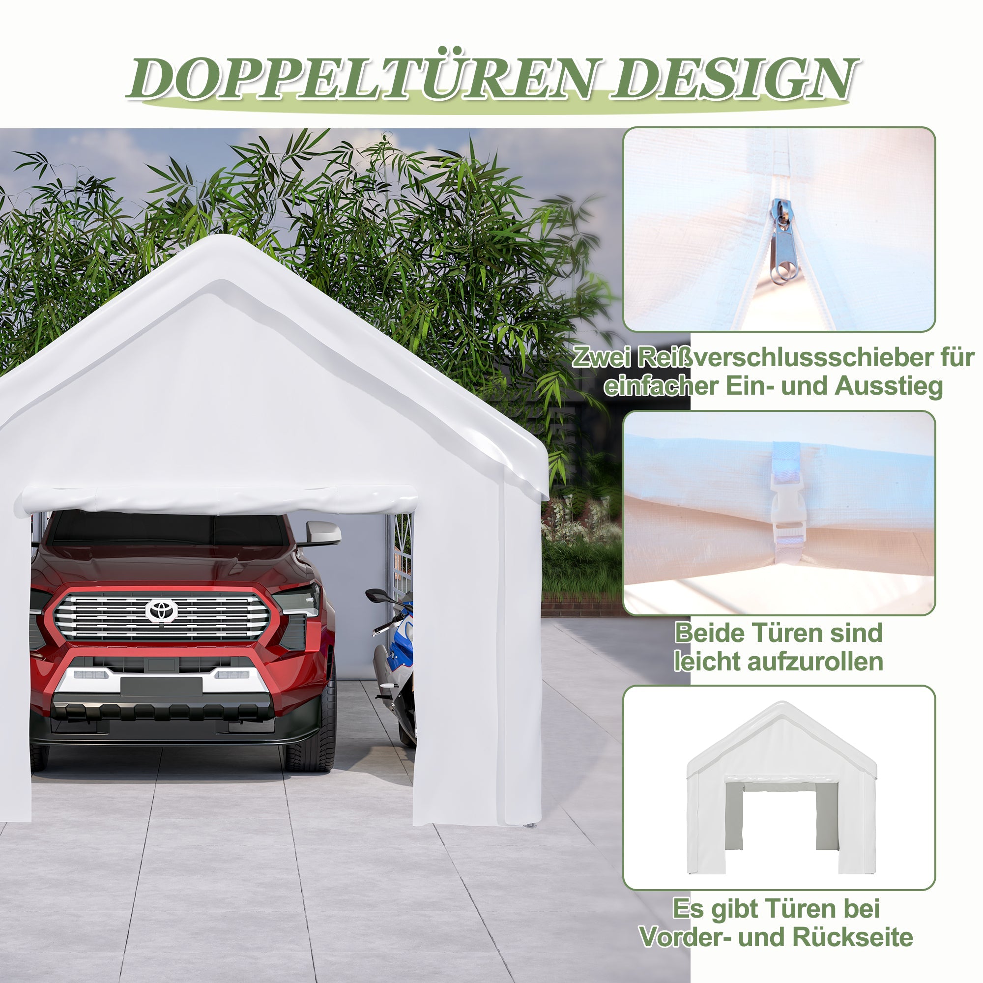 Carport Tent Garage 3x6m Large Winterproof with Roll-up Door & Removable Walls
