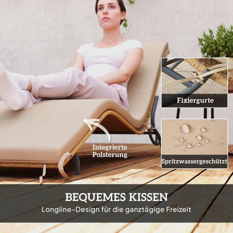 Sonnenliege, wasserabweisend, 120 kg Tragkraft, Polyrattan Beige