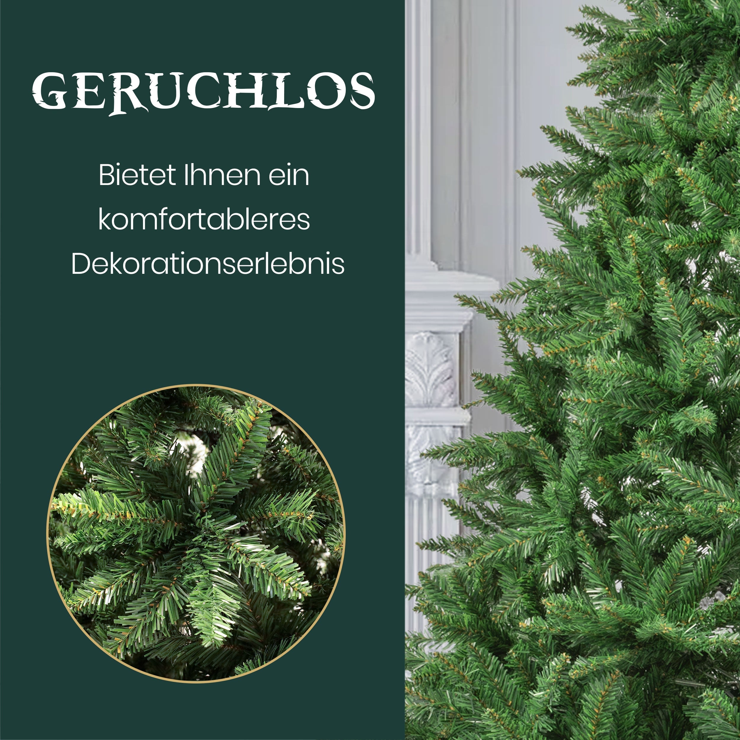 Artificial Christmas Tree 210cm 1400 Tips with Lights & Stand, PVC