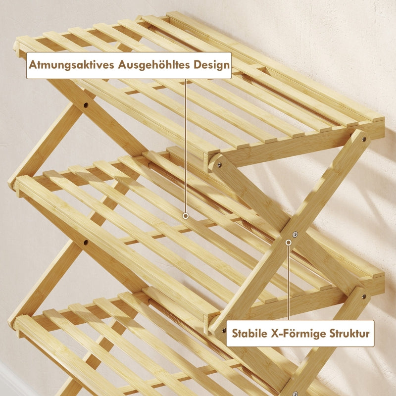 Shoe Rack 4-Tier 12-Pair Storage 60x29x67cm - Bamboo Natural