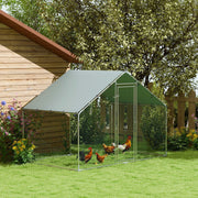 Hühnerstall Freilaufgehege, 3x1,7x1,9 m, Schloss, Verzinkter Stahl, Silber