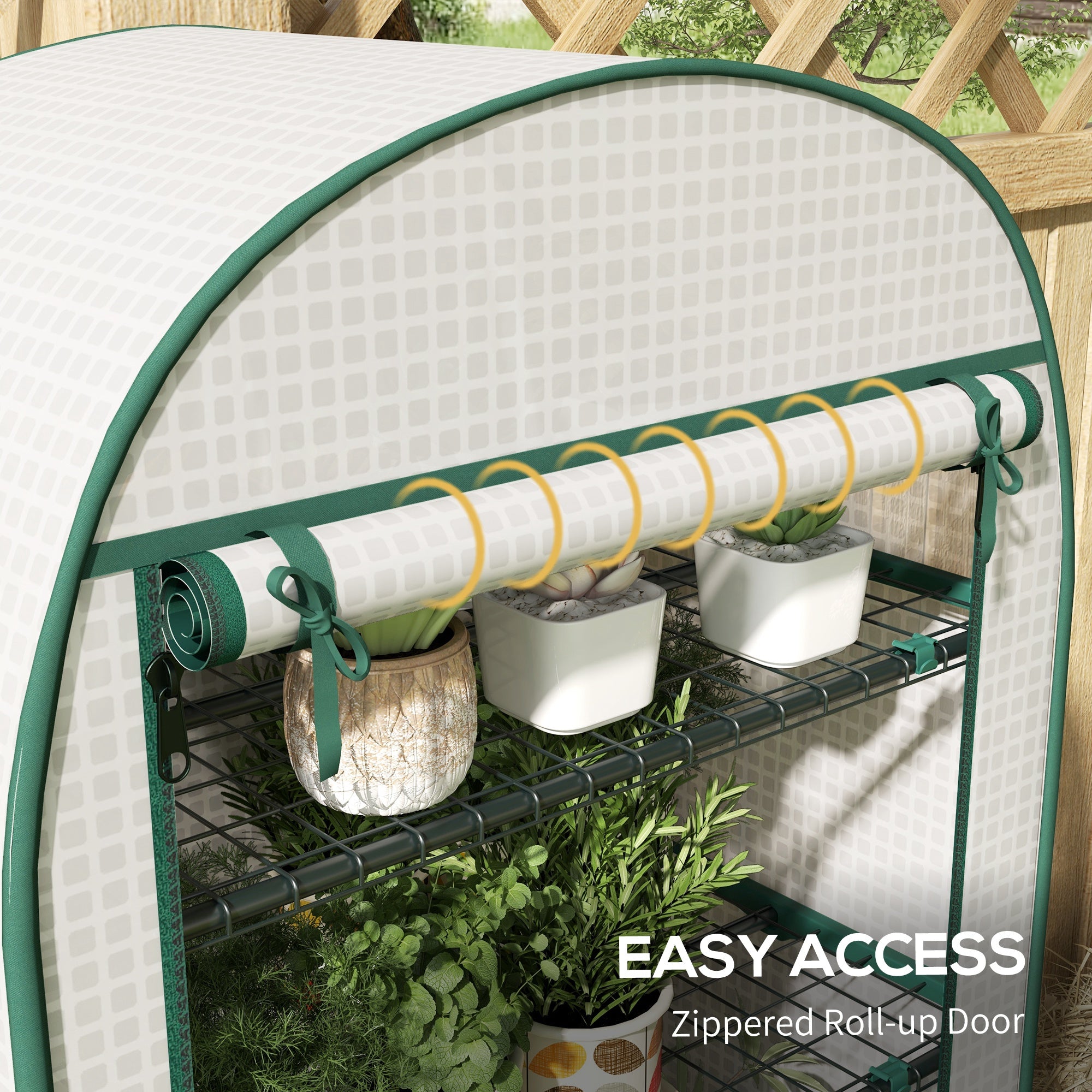 4 Tier Mini Greenhouse, Portable with Storage Shelf and Roll-Up Zipped Door, White
