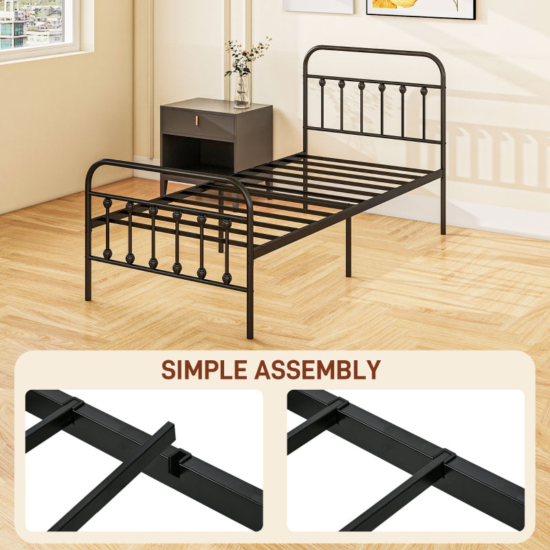 Single Minimalistic Bed Frame, Metal, Black