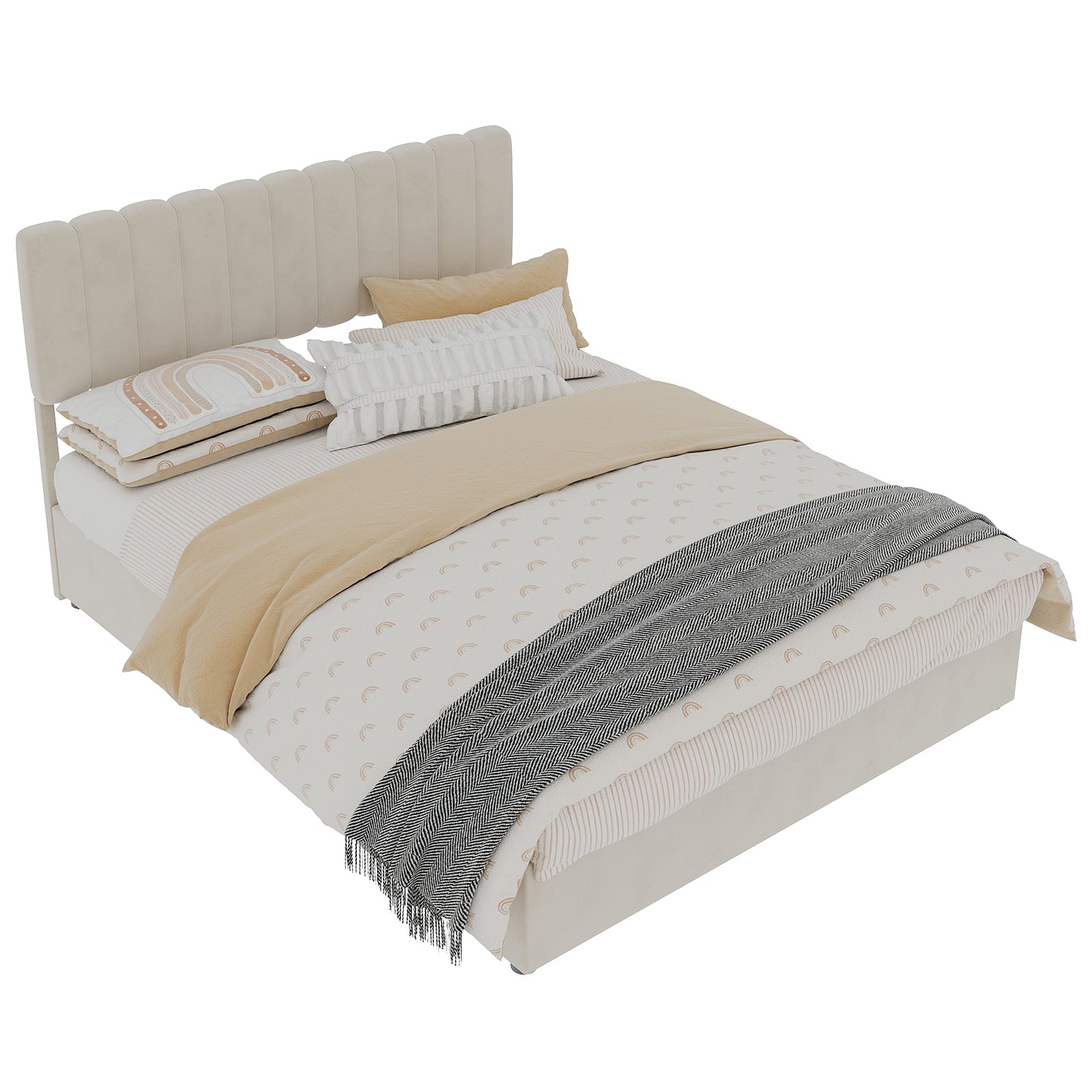Upholstered Bed 140x200cm Gas Lift Storage Soft Headboard - Beige