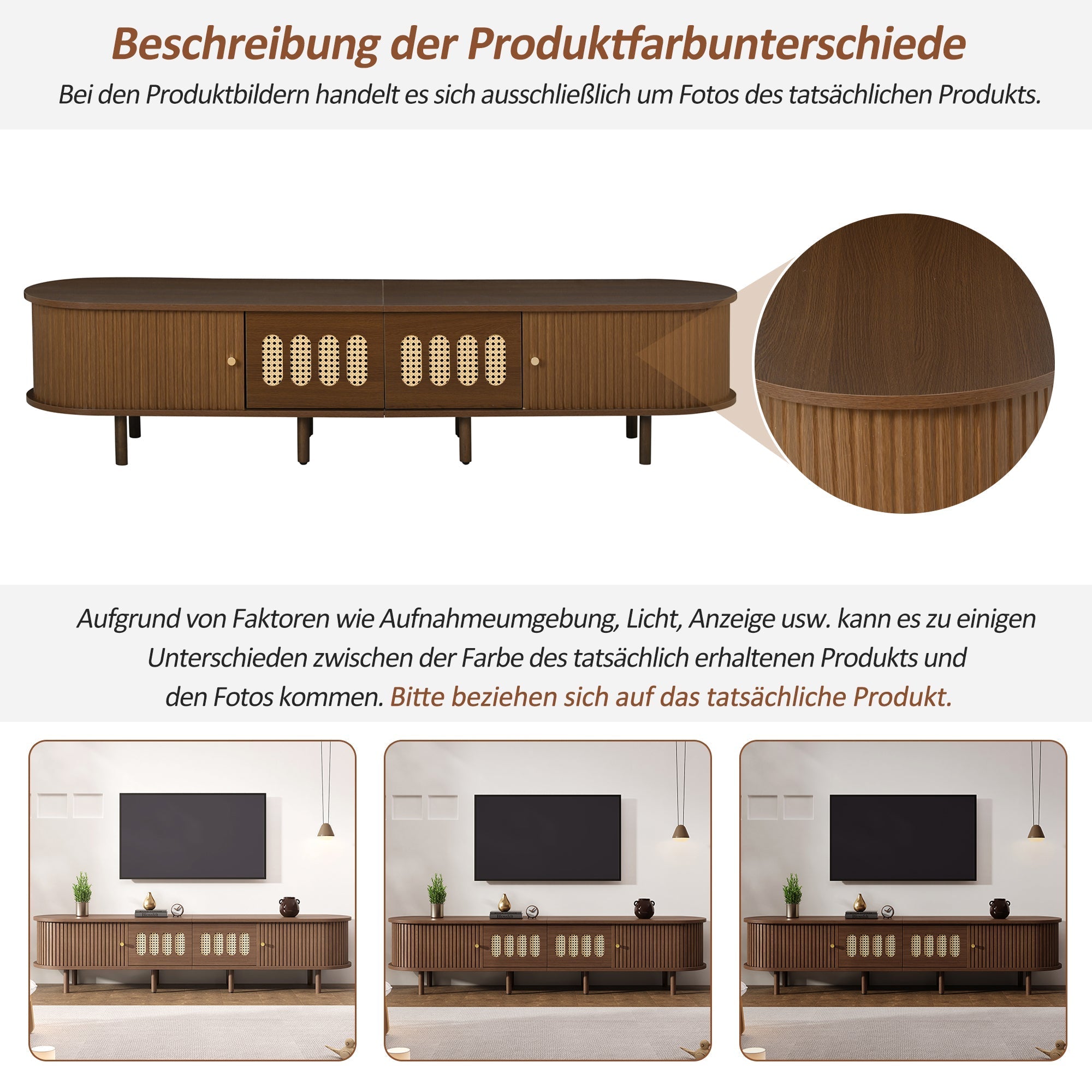 Oval TV Stand Rattan Design 180cm 2 Drawers - Dark Walnut