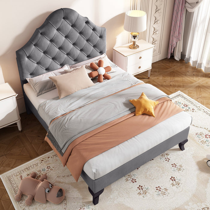 Upholstered Bed 90x200cm Adjustable Headboard Slatted Base - Velvet Grey
