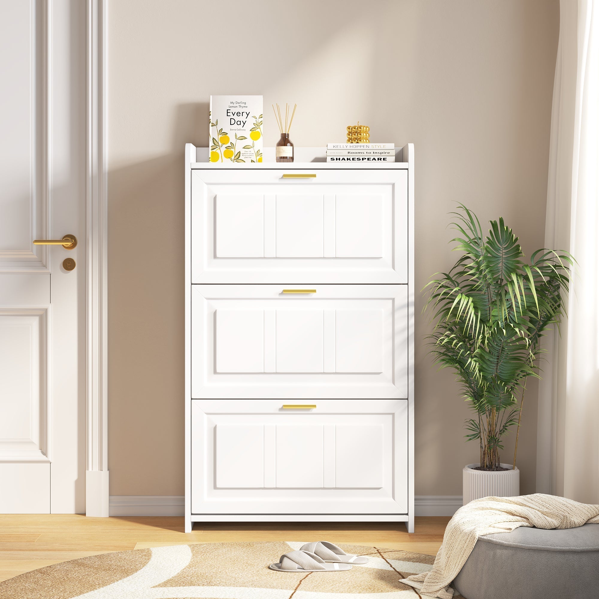 Shoe Cabinet 70x24x120cm with 6 Compartments - White MDF/Chipboard
