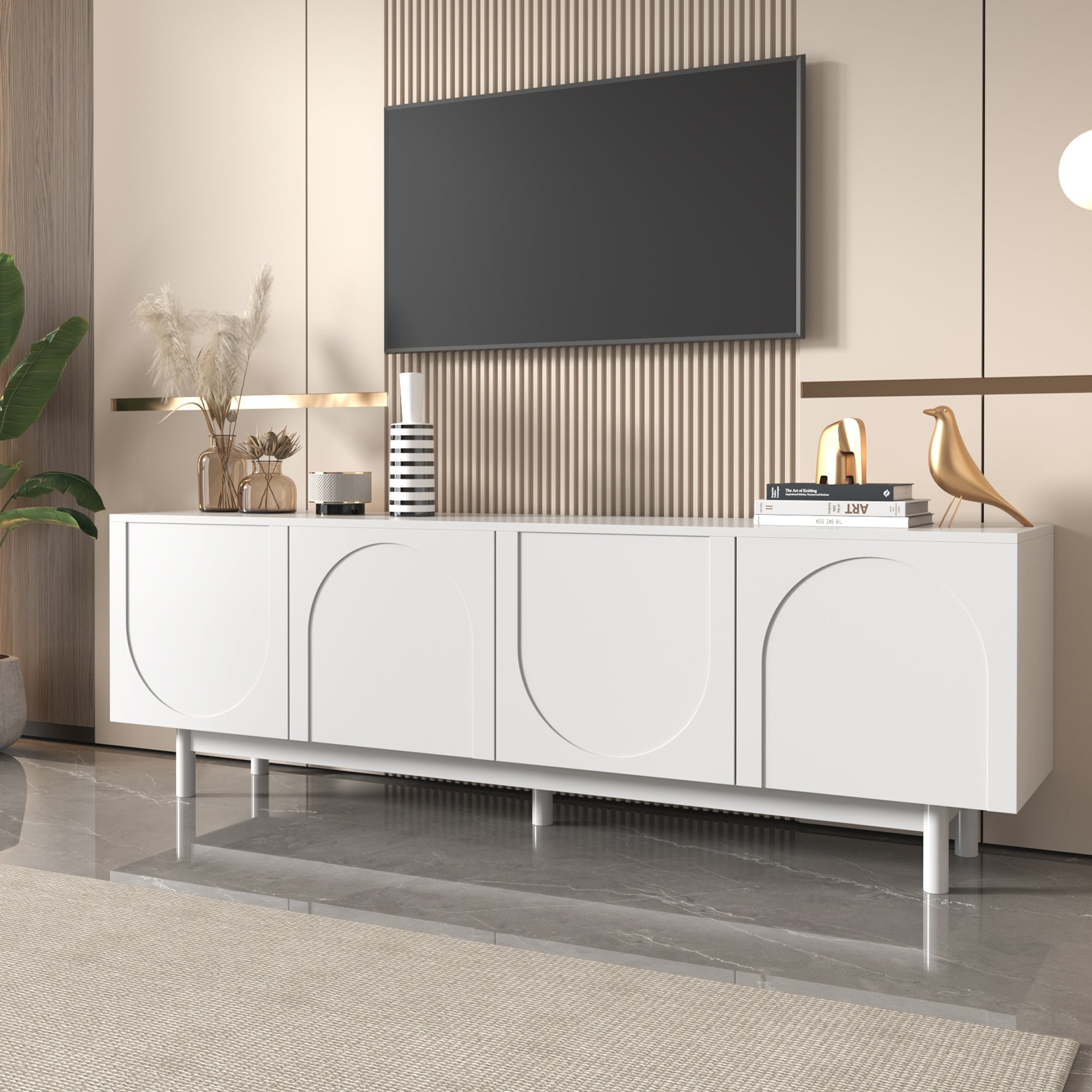 TV Cabinet, 175x38x56 cm Adjustable Shelves Lowboard, White