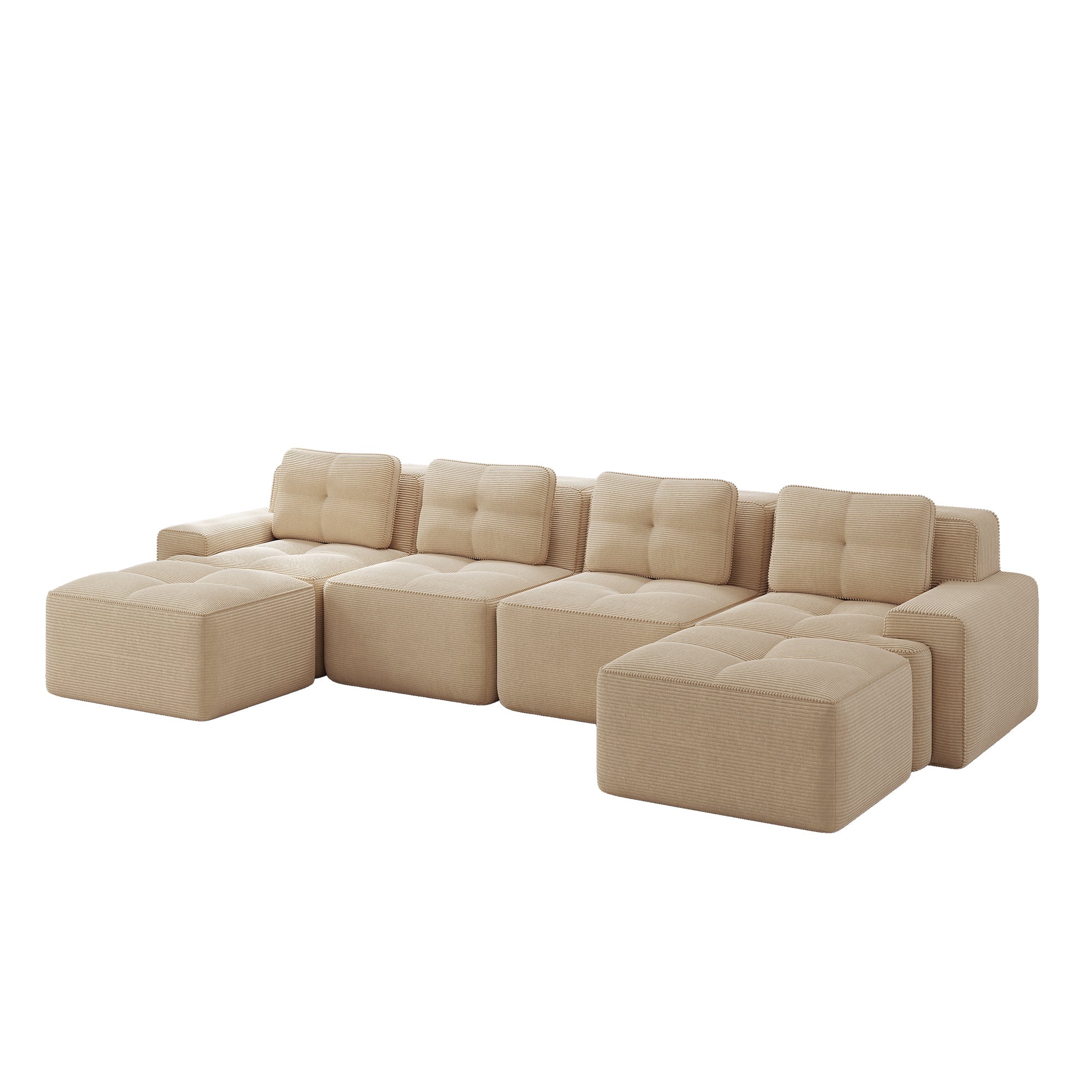 Boneless Modular Sofa U-Shaped Chaise 4-Seater Deep-Seat - Beige