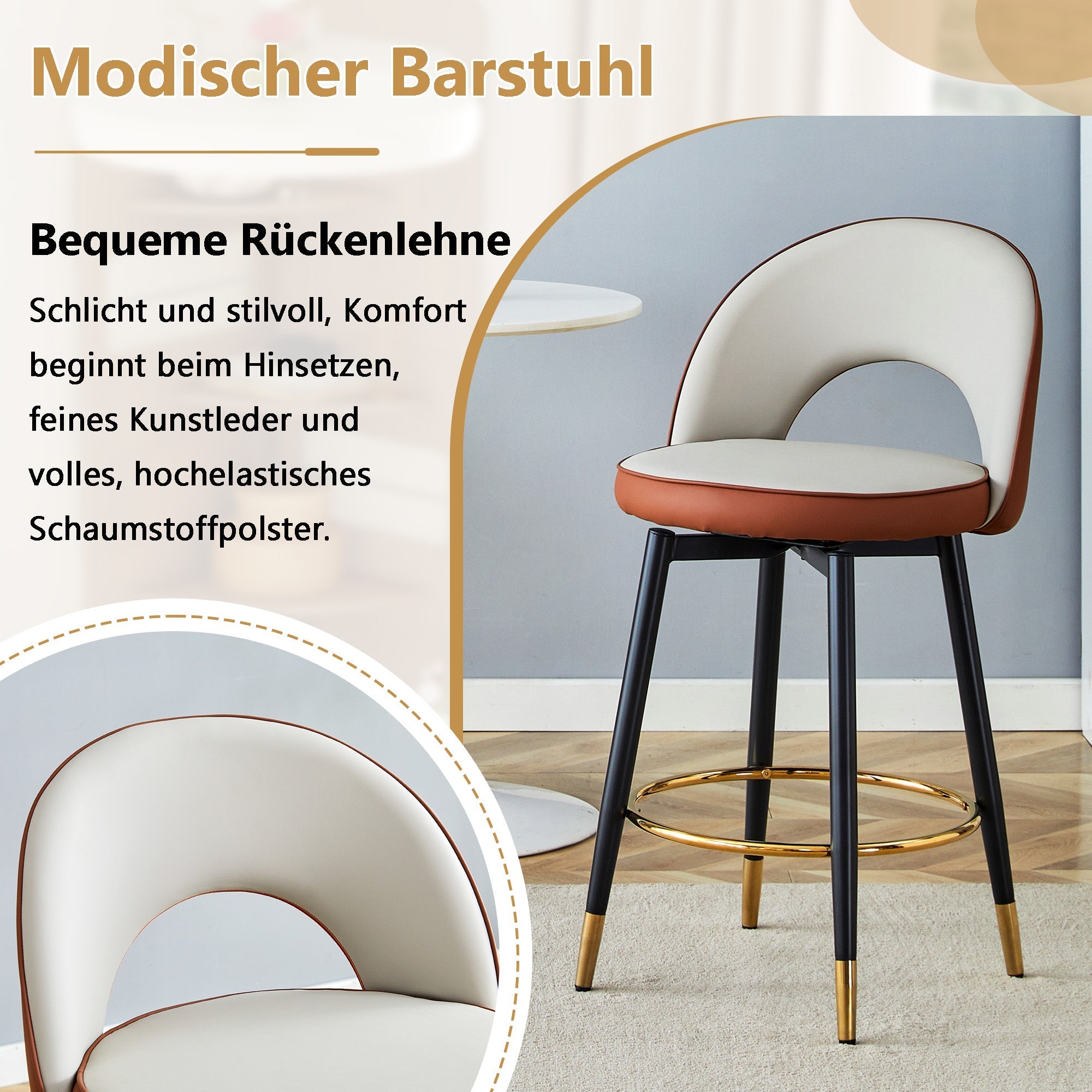 Bar Stool 360° Swivel Padded Set of 2 - PU Light Grey/Brown