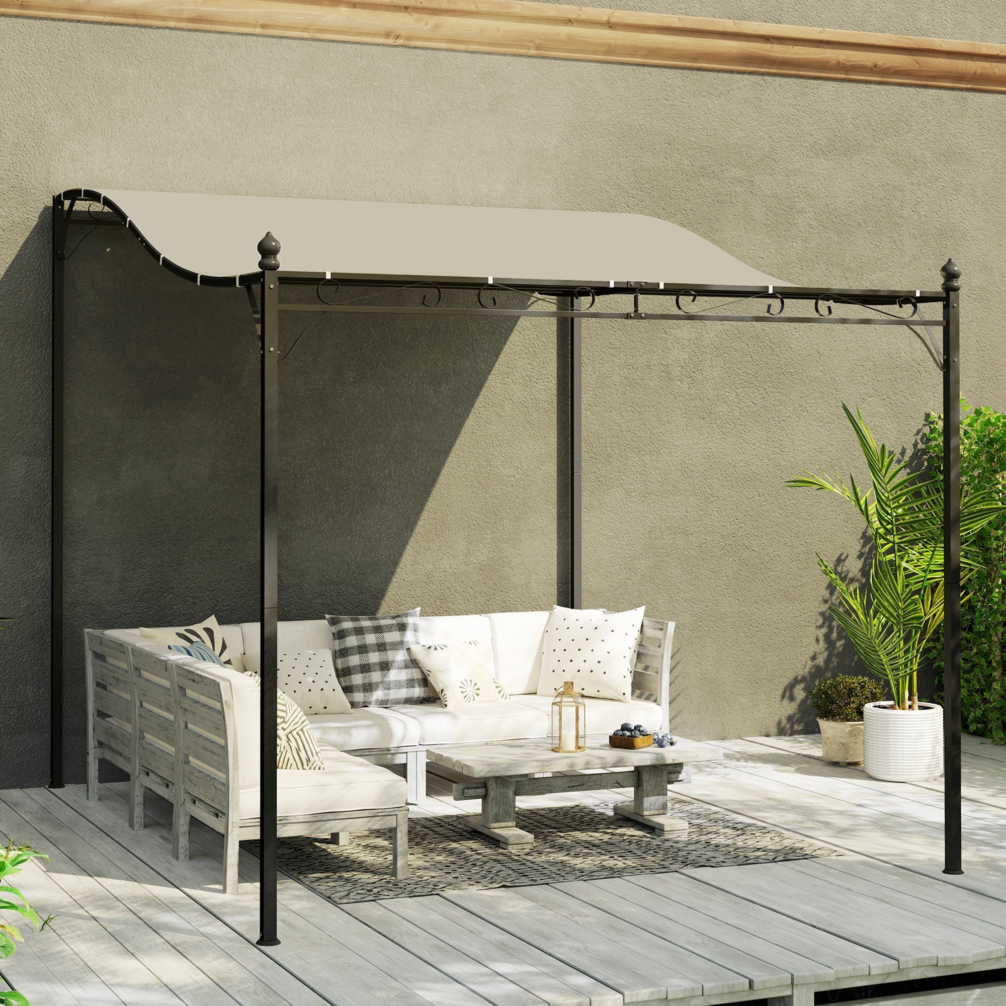 Pergola Pavilion Lean-to Water-Repellent Canopy Freestanding 2.5x3x2.5m Cream White