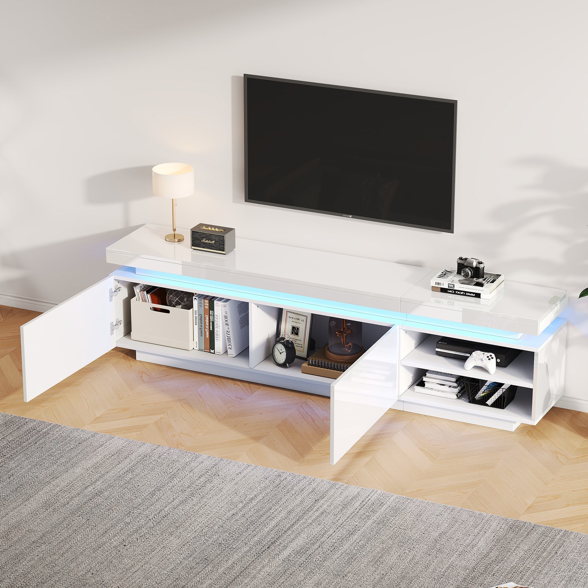 Lowboard TV Cabinet, 70-inch, High-Gloss LED, White