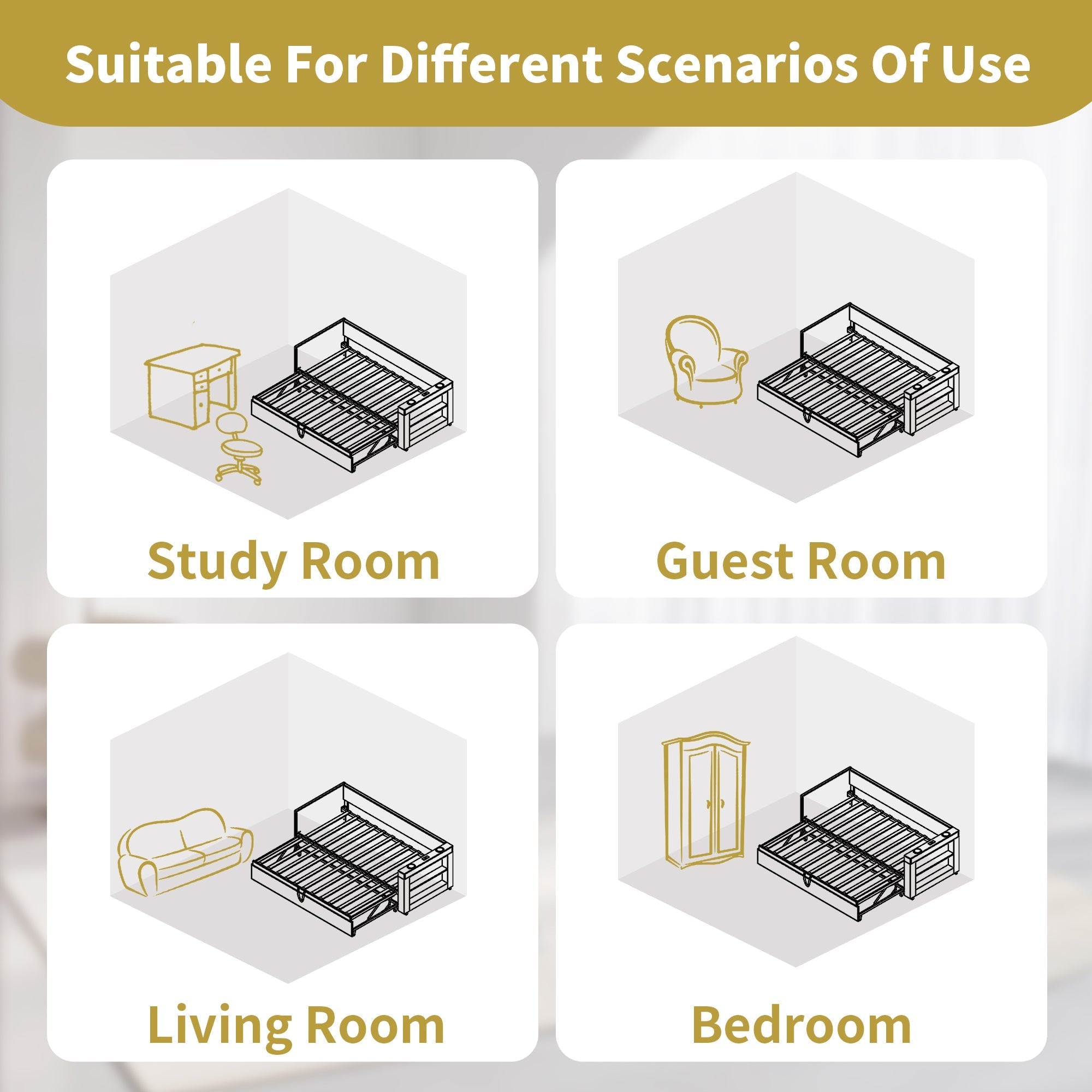 Daybed Upholstered Bed 3FT Single Sofa Bed with Trundle, USB/Type C Charging Station, Linen Beige