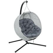 Eiförmiger Outdoor-Hängesessel, klappbare Schaukel mit Getränkehalter, Grau