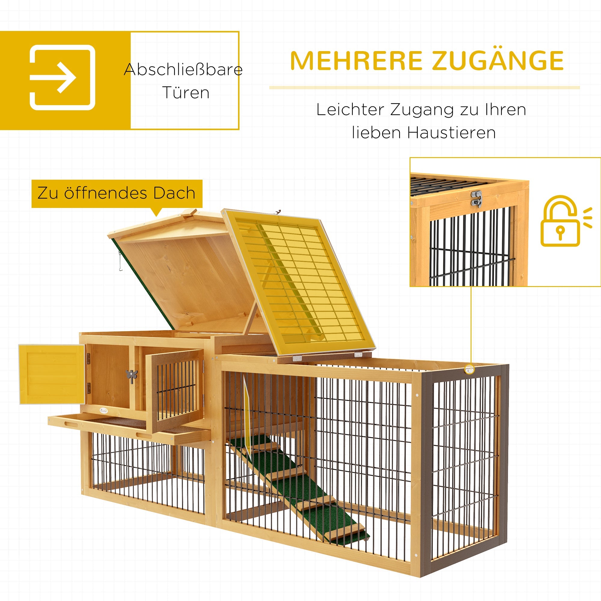 Rabbit Hutch 2 Levels, Outdoor Run, Fir Wood