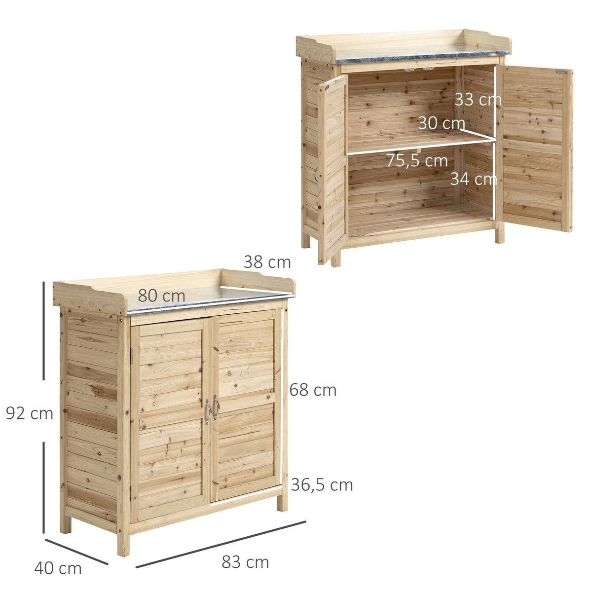 Garden Cabinet Potting Table Tool Shed 2 Shelves, Natural Wood
