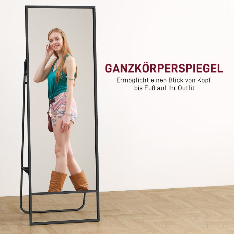 Ganzkörperspiegel, Industriedesign, Ablage hinten, 2 Haken, Metall, Schwarz