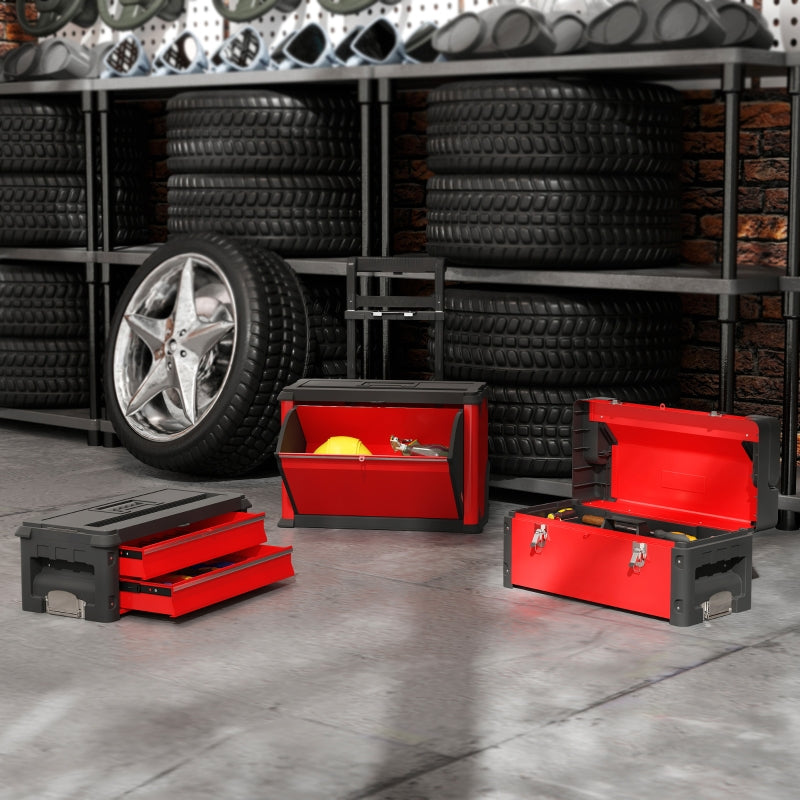 Workshop trolley, 3 modular units, rolling, steel, red