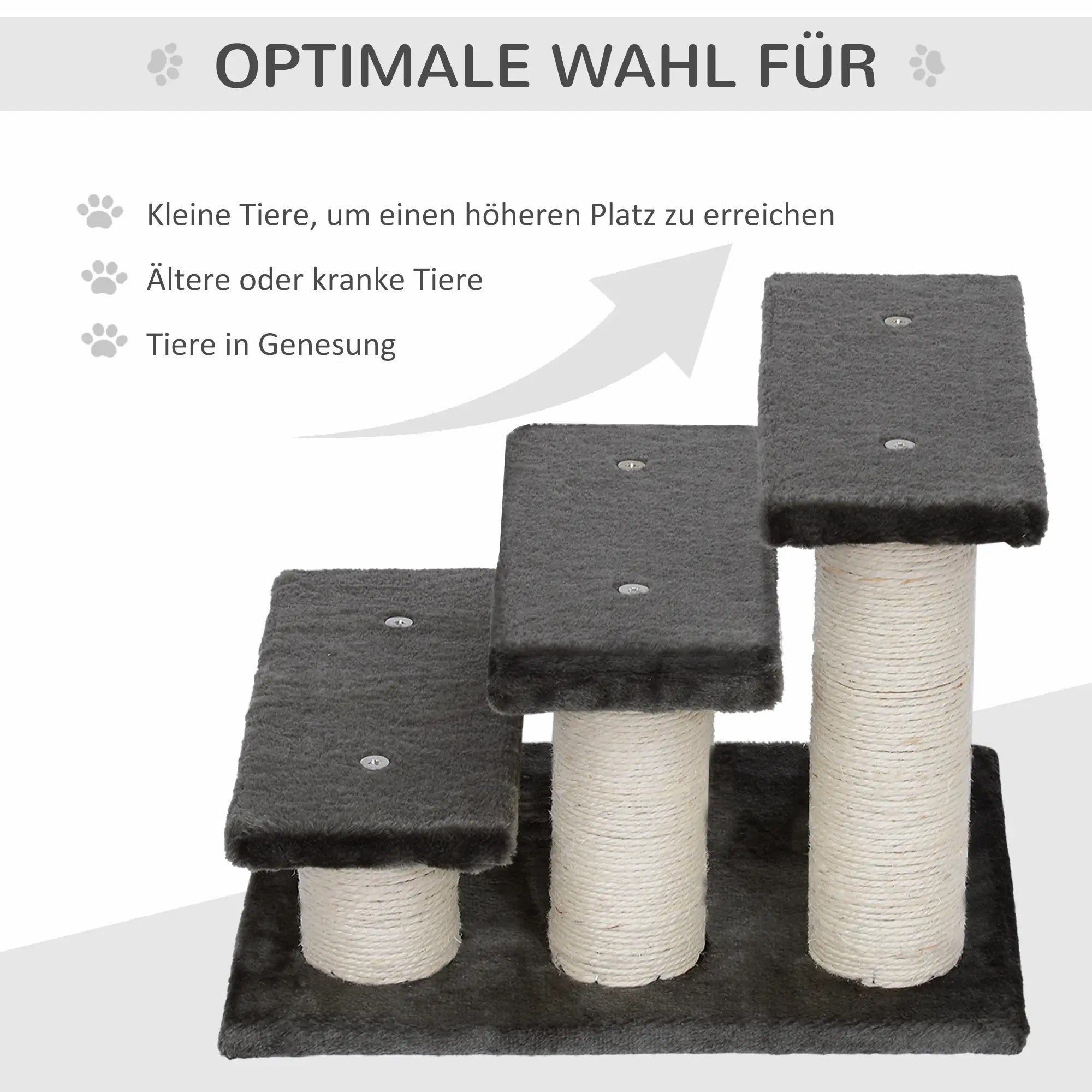 Haustiertreppe 3-stufig für einfachen Ein- und Ausstieg Plüsch Dunkelgrau