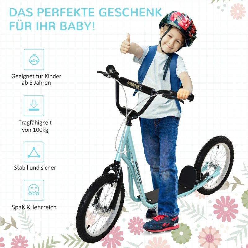 Children's Scooter with Brake and Height Adjustable Lightweight Frame, Light Blue