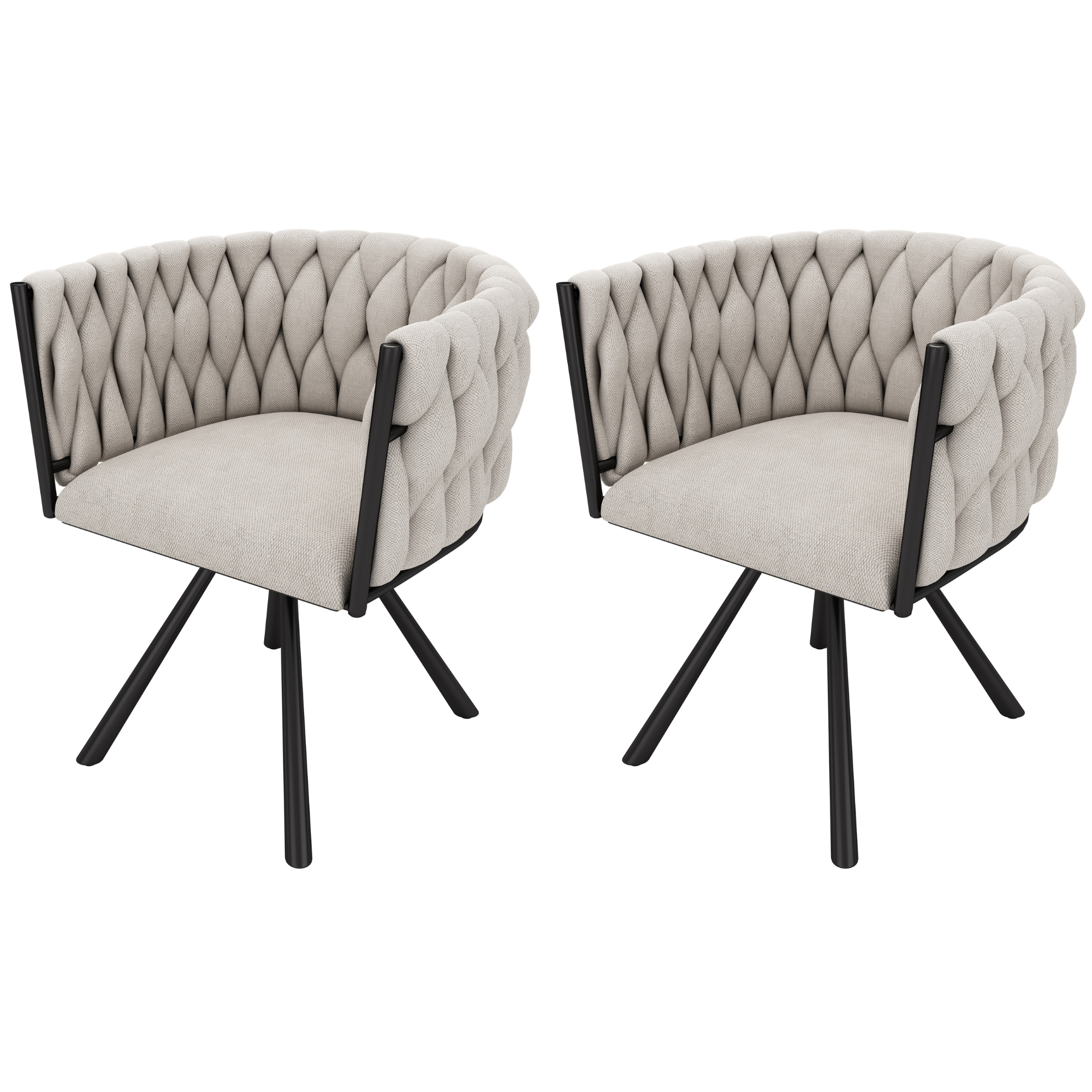 Linen Dining Chairs, Set of 2, Swivel Design with Metal Support Legs, Beige and Black Linen