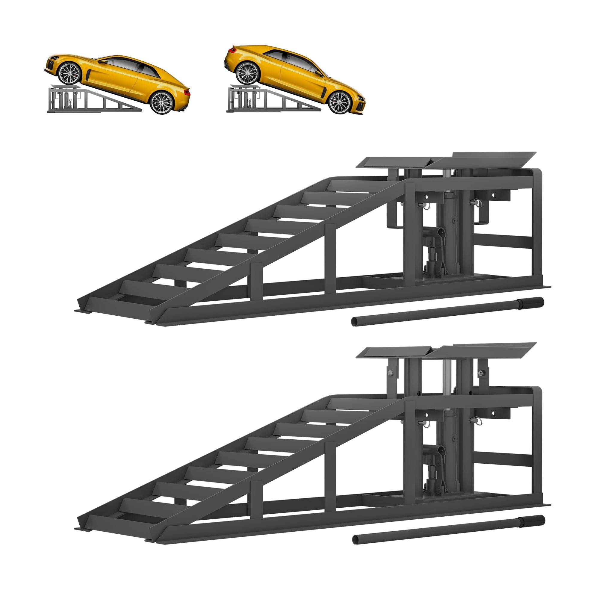 Car Loading Ramp Set, 2-Piece Height-Adjustable Lifting Platform, Grey