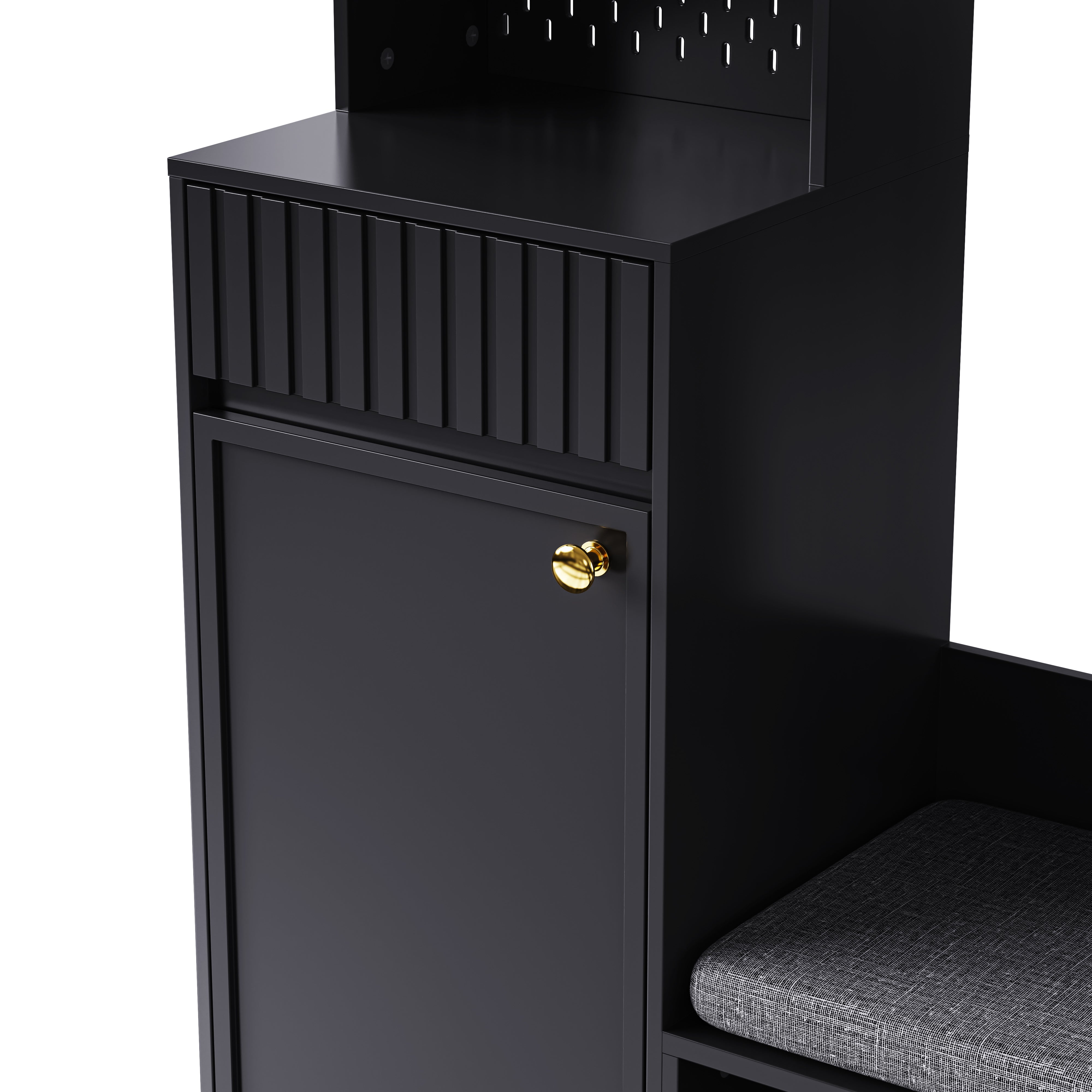 Wardrobe set complete hallway wardrobe set with bench, 4 hooks, doors & drawers - black