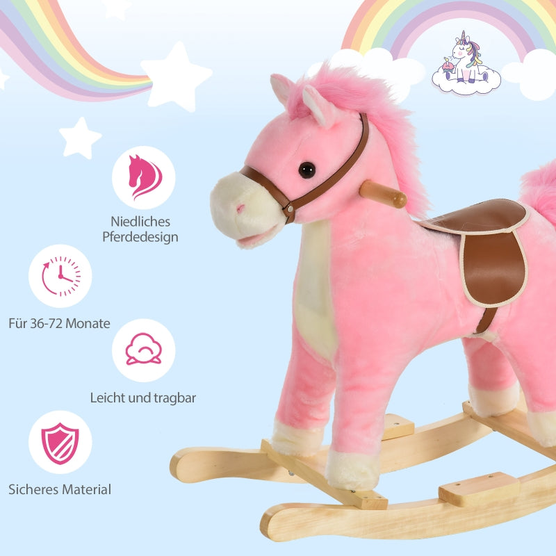 Rocking Horse Plush Rocking Animal with Animal Sounds for Children Pink