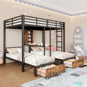Bunk Bed Triple Sleeper 140x200/90x200cm with Storage Drawers and Shelves Black